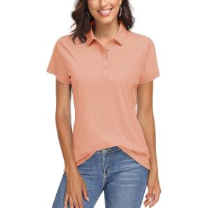 imageTACVASEN Womens Golf Polo Shirts Short Sleeve UPF 50 Sun Protection Golf Shirts for Women Quick Dry Collared PolosApricot