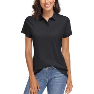 imageTACVASEN Womens Golf Polo Shirts Short Sleeve UPF 50 Sun Protection Golf Shirts for Women Quick Dry Collared PolosBlack