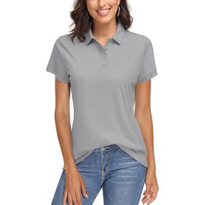 imageTACVASEN Womens Golf Polo Shirts Short Sleeve UPF 50 Sun Protection Golf Shirts for Women Quick Dry Collared PolosBright Grey