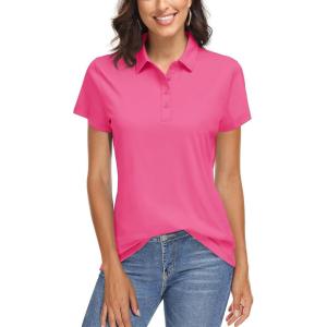imageTACVASEN Womens Golf Polo Shirts Short Sleeve UPF 50 Sun Protection Golf Shirts for Women Quick Dry Collared PolosRose Red