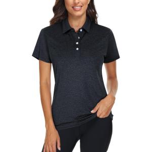 imageTACVASEN Womens Golf Shirt Polo Shirts for Women Collar Shirt Short Sleeve Quick Dry Womens Polo Shirts for Work Tennis GolfBlack