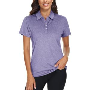 imageTACVASEN Womens Golf Shirt Polo Shirts for Women Collar Shirt Short Sleeve Quick Dry Womens Polo Shirts for Work Tennis GolfLight Purple