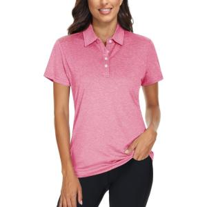 imageTACVASEN Womens Golf Shirt Polo Shirts for Women Collar Shirt Short Sleeve Quick Dry Womens Polo Shirts for Work Tennis GolfPink