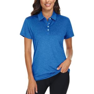 imageTACVASEN Womens Golf Shirt Polo Shirts for Women Collar Shirt Short Sleeve Quick Dry Womens Polo Shirts for Work Tennis GolfSea Blue