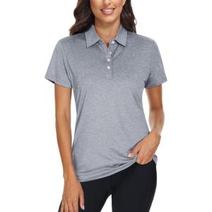 imageTACVASEN Womens Golf Shirt Polo Shirts for Women Collar Shirt Short Sleeve Quick Dry Womens Polo Shirts for Work Tennis GolfSilver