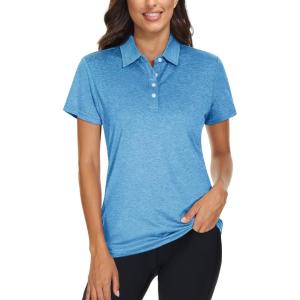 imageTACVASEN Womens Golf Shirt Polo Shirts for Women Collar Shirt Short Sleeve Quick Dry Womens Polo Shirts for Work Tennis GolfSky Blue