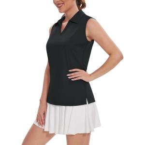 imageTACVASEN Womens Golf Shirt UPF 50 Sleeveless Golf Tank Tops VNeck Polo Shirts for Women Workout AthleticBlack