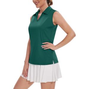 imageTACVASEN Womens Golf Shirt UPF 50 Sleeveless Golf Tank Tops VNeck Polo Shirts for Women Workout AthleticEmerald Green