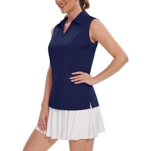 imageTACVASEN Womens Golf Shirt UPF 50 Sleeveless Golf Tank Tops VNeck Polo Shirts for Women Workout AthleticNavy