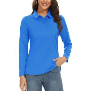 imageTACVASEN Womens Long Sleeve Polo Sun Protection UV SPF Outdoor Long Sleeve 3Button Quick Dry Golf ShirtAzure