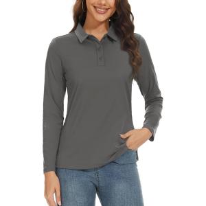 imageTACVASEN Womens Long Sleeve Polo Sun Protection UV SPF Outdoor Long Sleeve 3Button Quick Dry Golf ShirtDark Grey