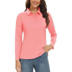 imageTACVASEN Womens Long Sleeve Polo Sun Protection UV SPF Outdoor Long Sleeve 3Button Quick Dry Golf ShirtPink