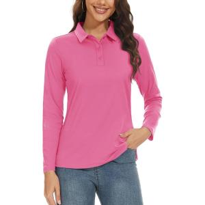 imageTACVASEN Womens Long Sleeve Polo Sun Protection UV SPF Outdoor Long Sleeve 3Button Quick Dry Golf ShirtRose