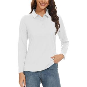 imageTACVASEN Womens Long Sleeve Polo Sun Protection UV SPF Outdoor Long Sleeve 3Button Quick Dry Golf ShirtWhite