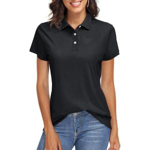 imageTACVASEN Womens Polo Shirts UPF 50 Sun Protection Golf Shirt Short Sleeve Quick Dry 3Button Collared Tops LightweightBlack