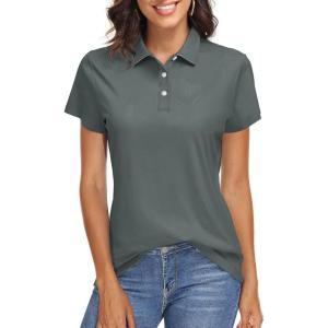 imageTACVASEN Womens Polo Shirts UPF 50 Sun Protection Golf Shirt Short Sleeve Quick Dry 3Button Collared Tops LightweightDark Grey