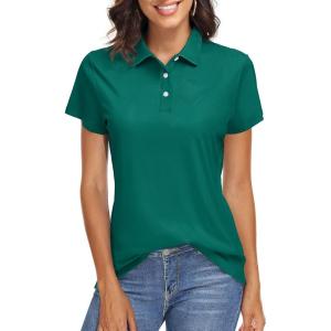 imageTACVASEN Womens Polo Shirts UPF 50 Sun Protection Golf Shirt Short Sleeve Quick Dry 3Button Collared Tops LightweightE Green