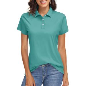 imageTACVASEN Womens Polo Shirts UPF 50 Sun Protection Golf Shirt Short Sleeve Quick Dry 3Button Collared Tops LightweightGrey Green