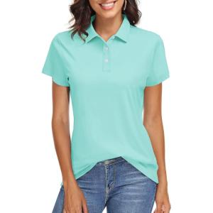 imageTACVASEN Womens Polo Shirts UPF 50 Sun Protection Golf Shirt Short Sleeve Quick Dry 3Button Collared Tops LightweightLight Lake Blue