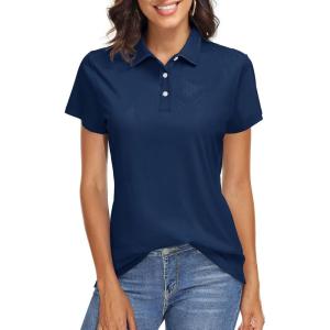 imageTACVASEN Womens Polo Shirts UPF 50 Sun Protection Golf Shirt Short Sleeve Quick Dry 3Button Collared Tops LightweightNavy