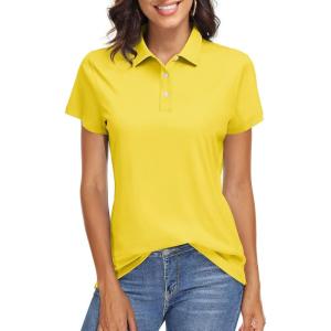 imageTACVASEN Womens Polo Shirts UPF 50 Sun Protection Golf Shirt Short Sleeve Quick Dry 3Button Collared Tops LightweightYellow