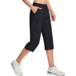 imageTACVASEN Womens Hiking Pants Cargo Capris Lightweight Water Resistant Quick Dry Casual Joggers Outdoor Zipper PocketsBlack