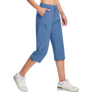 imageTACVASEN Womens Hiking Pants Cargo Capris Lightweight Water Resistant Quick Dry Casual Joggers Outdoor Zipper PocketsBlue Grey