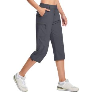 imageTACVASEN Womens Hiking Pants Cargo Capris Lightweight Water Resistant Quick Dry Casual Joggers Outdoor Zipper PocketsDark Grey