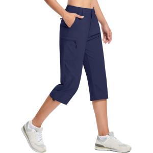 imageTACVASEN Womens Hiking Pants Cargo Capris Lightweight Water Resistant Quick Dry Casual Joggers Outdoor Zipper PocketsNavy