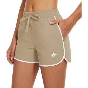 imageTACVASEN Womens Hiking Shorts with Pockets Quick Dry Lightweight Outdoor Running Shorts Breathable Active SportsKhaki