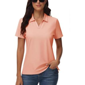 imageTACVASEN Womens Polo Shirts V Neck Short Sleeve Collared Golf Shirt Wicking Lightweight Casual Polos TopsApricot