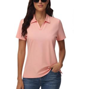 imageTACVASEN Womens Polo Shirts V Neck Short Sleeve Collared Golf Shirt Wicking Lightweight Casual Polos TopsAsh Pink