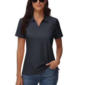imageTACVASEN Womens Polo Shirts V Neck Short Sleeve Collared Golf Shirt Wicking Lightweight Casual Polos TopsBlack