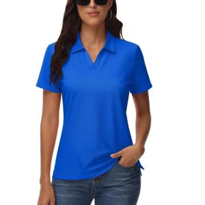 imageTACVASEN Womens Polo Shirts V Neck Short Sleeve Collared Golf Shirt Wicking Lightweight Casual Polos TopsColor Blue