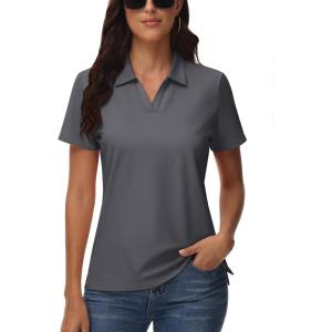 imageTACVASEN Womens Polo Shirts V Neck Short Sleeve Collared Golf Shirt Wicking Lightweight Casual Polos TopsDark Gray