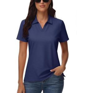 imageTACVASEN Womens Polo Shirts V Neck Short Sleeve Collared Golf Shirt Wicking Lightweight Casual Polos TopsNavy