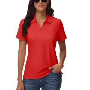 imageTACVASEN Womens Polo Shirts V Neck Short Sleeve Collared Golf Shirt Wicking Lightweight Casual Polos TopsTomato Red