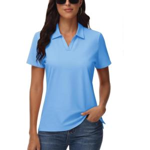 imageTACVASEN Womens Polo Shirts V Neck Short Sleeve Collared Golf Shirt Wicking Lightweight Casual Polos TopsWaterfall Blue