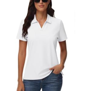 imageTACVASEN Womens Polo Shirts V Neck Short Sleeve Collared Golf Shirt Wicking Lightweight Casual Polos TopsWhite