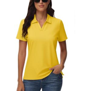 imageTACVASEN Womens Polo Shirts V Neck Short Sleeve Collared Golf Shirt Wicking Lightweight Casual Polos TopsYellow