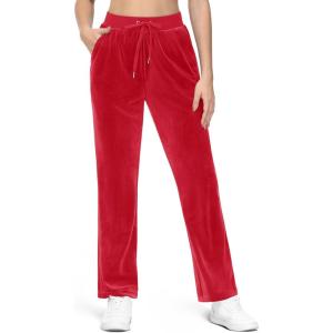 imageTACVASEN Womens Velour Pants Soft Velvet Sweatpants Warm Straight Leg Athletic Track Casual Lounge Joggers with PocketsTomato Red