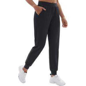 imageTACVASEN Womens Joggers Running Sweatpants with Zipper Pockets Athletic Tapered Pants for WorkoutBlack