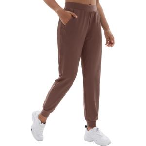 imageTACVASEN Womens Joggers Running Sweatpants with Zipper Pockets Athletic Tapered Pants for WorkoutBrown