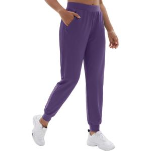 imageTACVASEN Womens Joggers Running Sweatpants with Zipper Pockets Athletic Tapered Pants for WorkoutDark Purple