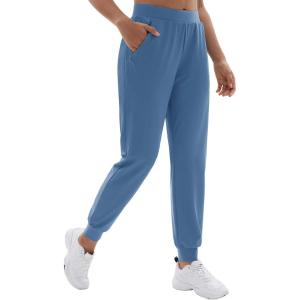 imageTACVASEN Womens Joggers Running Sweatpants with Zipper Pockets Athletic Tapered Pants for WorkoutHaze Blue
