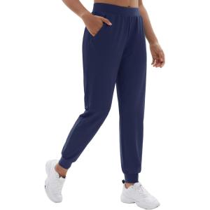 imageTACVASEN Womens Joggers Running Sweatpants with Zipper Pockets Athletic Tapered Pants for WorkoutNavy