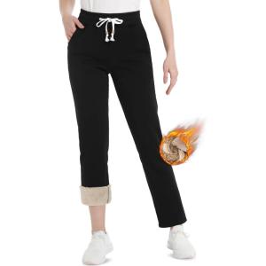 imageTACVASEN Womens Sherpa Lined Sweatpants Warm Fleece Lined Pants Soft Cotton Winter Thermal Pants with Pockets AthleticBlack