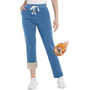 imageTACVASEN Womens Sherpa Lined Sweatpants Warm Fleece Lined Pants Soft Cotton Winter Thermal Pants with Pockets AthleticBlue