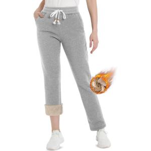 imageTACVASEN Womens Sherpa Lined Sweatpants Warm Fleece Lined Pants Soft Cotton Winter Thermal Pants with Pockets AthleticLight Grey