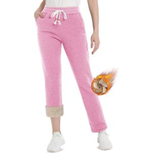 imageTACVASEN Womens Sherpa Lined Sweatpants Warm Fleece Lined Pants Soft Cotton Winter Thermal Pants with Pockets AthleticPink